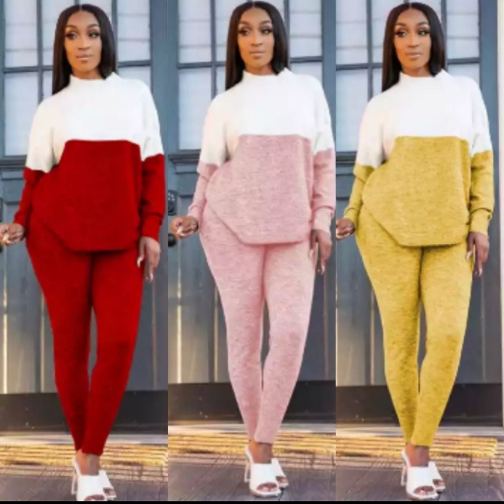 Women’s Colorblock Knit 2-Piece Lounge Set (Top & Pants)